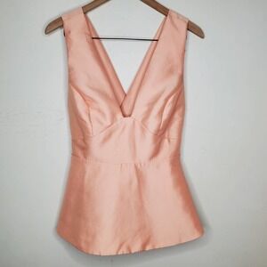 Mustard Seed Pink Deep V Neck Peplum Top Formal Event Evening, sz L